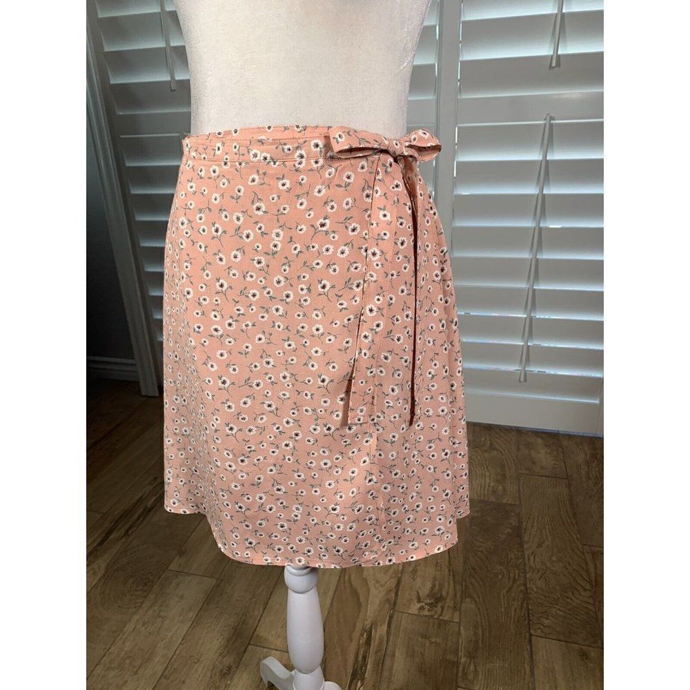 Vtg 90s Streetwear Peach Floral Print A-Line Wrap Mini Skirt Small Rayon Buffy